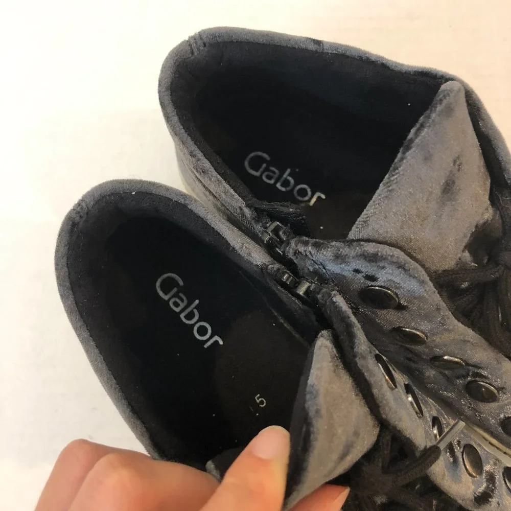 Gabor Blue Velvet Traction Support Distressed Sole Lace Up Sneakers Women's 5 - Picture 3 of 7